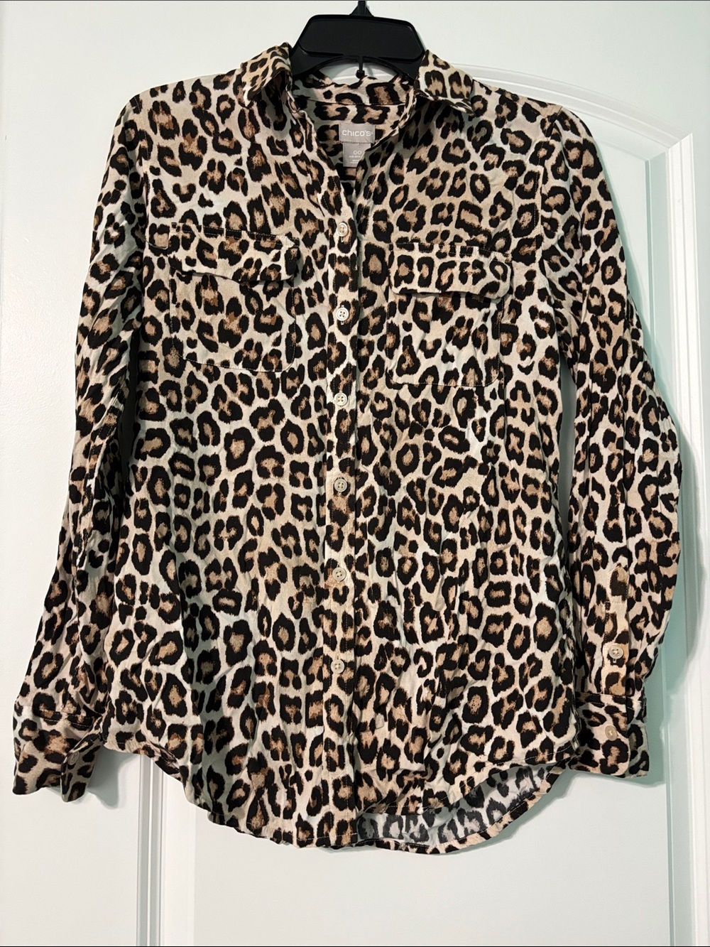 Chico's Leopard Print Button-Down Shirt in Tan and Black